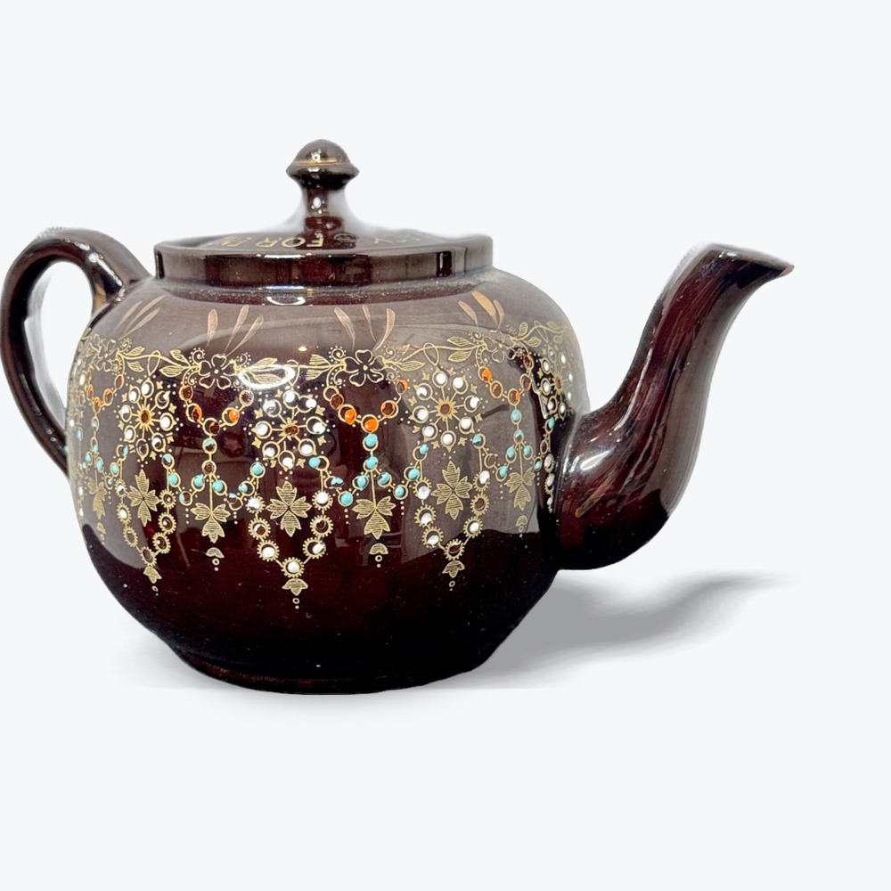 WWII For England and Democracy Teapot Escorted by Royal‎ Navy Brown Floral Glaze